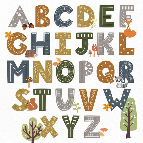 Woodland ABCs White Modern Wood Framed Art Print by Allen, Kimberly