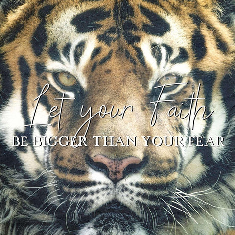 Faith Over Fear Tiger White Modern Wood Framed Art Print by Allen, Kimberly