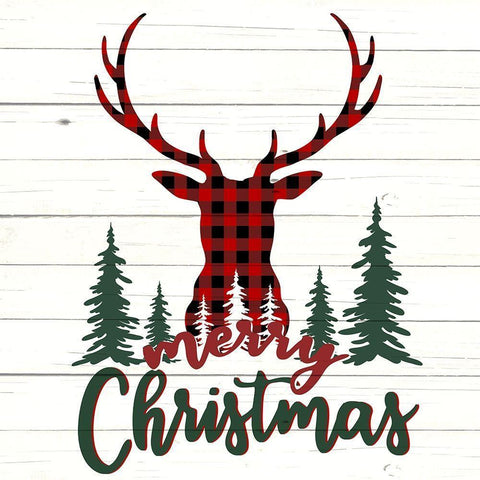 Merry Christmas Deer Forest White Modern Wood Framed Art Print with Double Matting by Allen, Kimberly