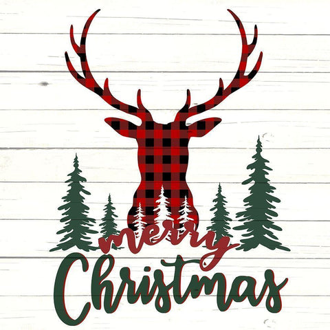 Merry Christmas Deer Forest Black Modern Wood Framed Art Print by Allen, Kimberly