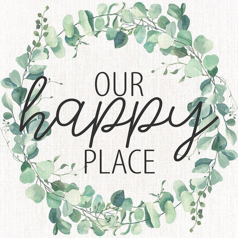 Our Happy Place Wreath Square White Modern Wood Framed Art Print with Double Matting by Allen, Kimberly