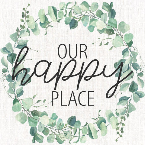Our Happy Place Wreath Square Black Modern Wood Framed Art Print by Allen, Kimberly