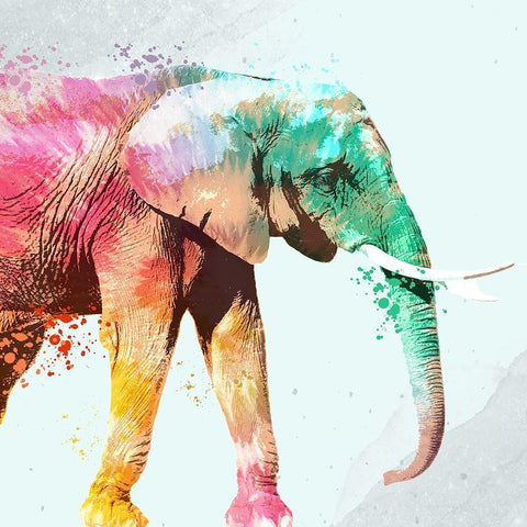 Tie Die Elephant 1 Black Modern Wood Framed Art Print with Double Matting by Allen, Kimberly