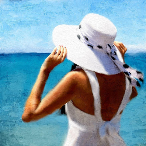 Beach Hat White Modern Wood Framed Art Print by Allen, Kimberly