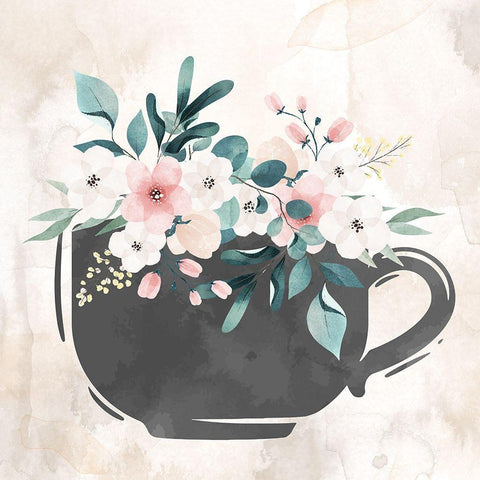 Coffee Floral 2 Black Ornate Wood Framed Art Print with Double Matting by Allen, Kimberly