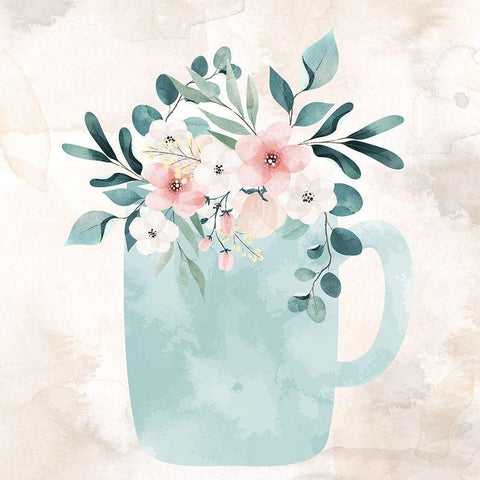 Coffee Floral 3 White Modern Wood Framed Art Print with Double Matting by Allen, Kimberly