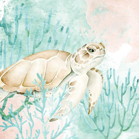 Sea Turtle Swim 2 White Modern Wood Framed Art Print with Double Matting by Allen, Kimberly