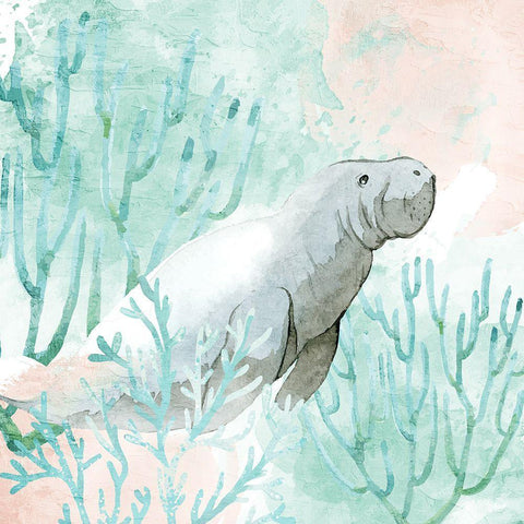 Manatee Swim White Modern Wood Framed Art Print by Allen, Kimberly