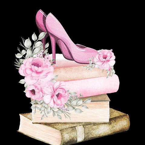 Heels and Books 1 Gold Ornate Wood Framed Art Print with Double Matting by Allen, Kimberly