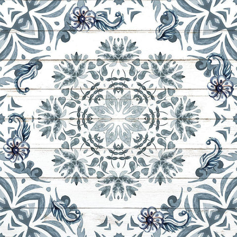 Blue Tiles 1 White Modern Wood Framed Art Print by Allen, Kimberly