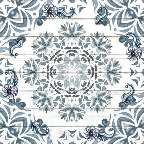 Blue Tiles 1 White Modern Wood Framed Art Print with Double Matting by Allen, Kimberly
