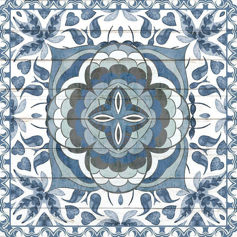 Blue Tiles 2 Gold Ornate Wood Framed Art Print with Double Matting by Allen, Kimberly