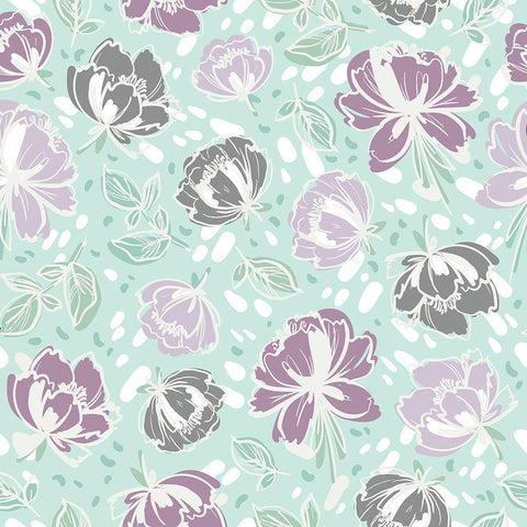 Lilac Florals Pattern White Modern Wood Framed Art Print with Double Matting by Allen, Kimberly