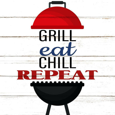 Grill Eat Chill Black Modern Wood Framed Art Print with Double Matting by Allen, Kimberly