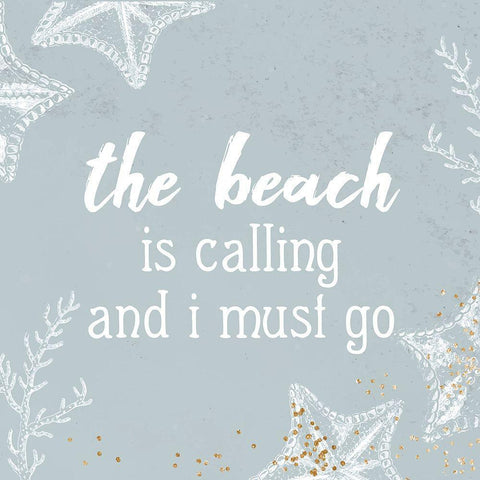 The Beach is Calling White Modern Wood Framed Art Print by Allen, Kimberly