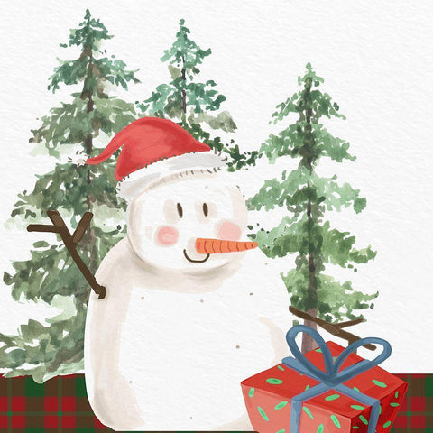 Christmas Snowman White Modern Wood Framed Art Print with Double Matting by Allen, Kimberly