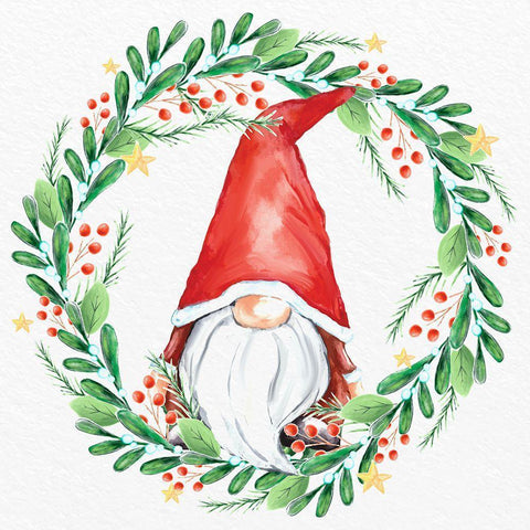 Gnome Wreath 1 White Modern Wood Framed Art Print by Allen, Kimberly