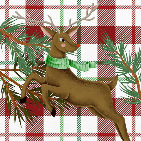 Reindeer Plaid Black Modern Wood Framed Art Print by Allen, Kimberly