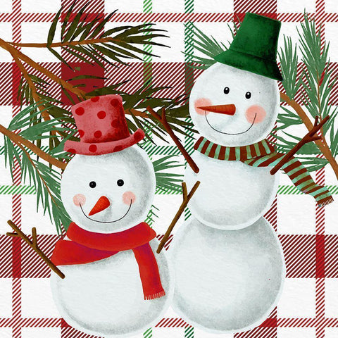 Snowman Plaid Black Modern Wood Framed Art Print with Double Matting by Allen, Kimberly