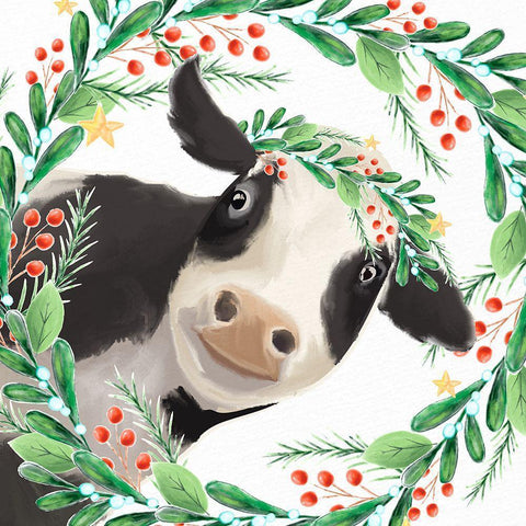 Christmas Cow Black Modern Wood Framed Art Print with Double Matting by Allen, Kimberly