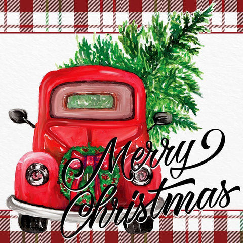 Merry Christmas Red Truck White Modern Wood Framed Art Print with Double Matting by Allen, Kimberly