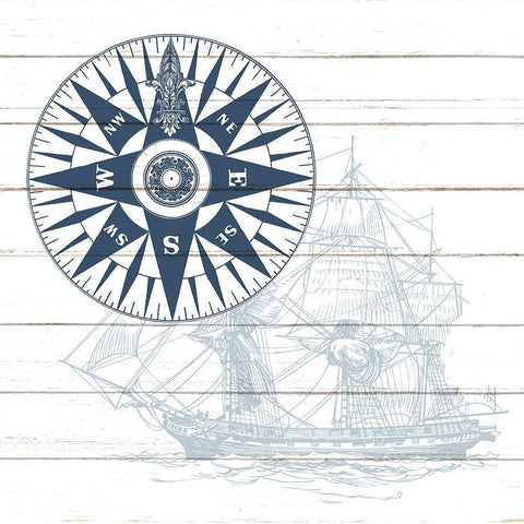 Ships Compass White Modern Wood Framed Art Print with Double Matting by Allen, Kimberly