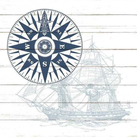 Ships Compass White Modern Wood Framed Art Print by Allen, Kimberly