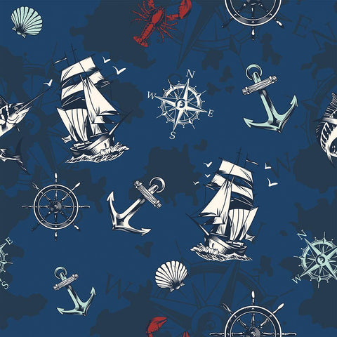 Nautical Pattern Black Ornate Wood Framed Art Print with Double Matting by Allen, Kimberly
