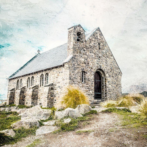 Stone Church Black Ornate Wood Framed Art Print with Double Matting by Allen, Kimberly