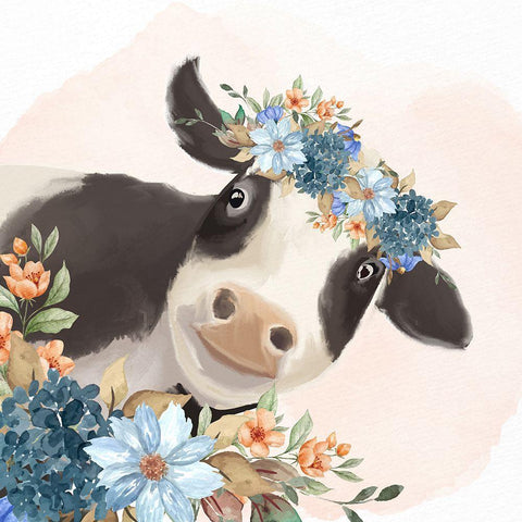 Floral Cow Black Ornate Wood Framed Art Print with Double Matting by Allen, Kimberly