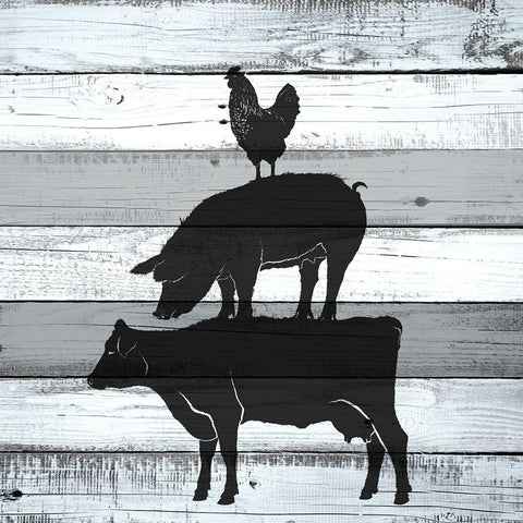 Moo Oink Black Ornate Wood Framed Art Print with Double Matting by Allen, Kimberly