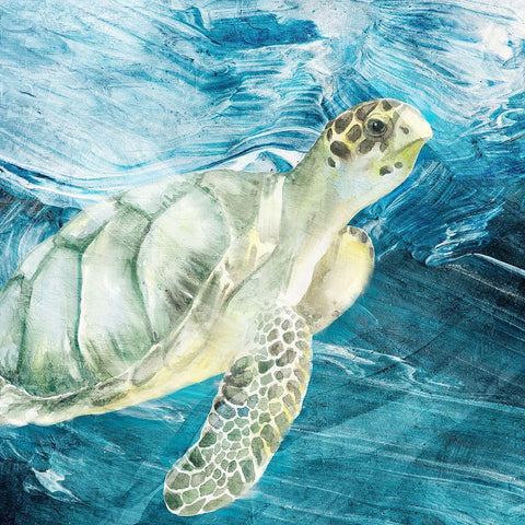 Sea Turtle Blues White Modern Wood Framed Art Print by Allen, Kimberly