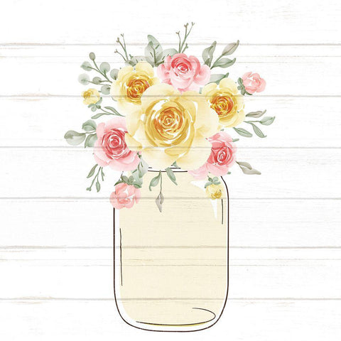 Mason Jar Floral 11 Black Ornate Wood Framed Art Print with Double Matting by Allen, Kimberly