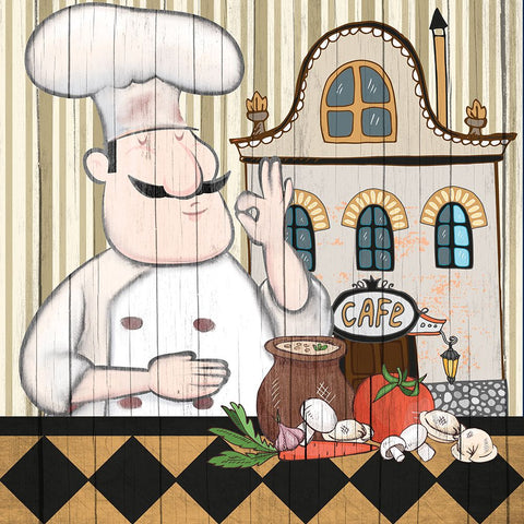Chef 3 Black Ornate Wood Framed Art Print with Double Matting by Allen, Kimberly