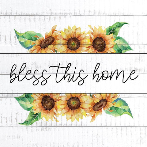 Bless This Home Sunflowers Black Ornate Wood Framed Art Print with Double Matting by Allen, Kimberly