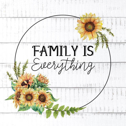 Family Is Everything Sunflowers Gold Ornate Wood Framed Art Print with Double Matting by Allen, Kimberly