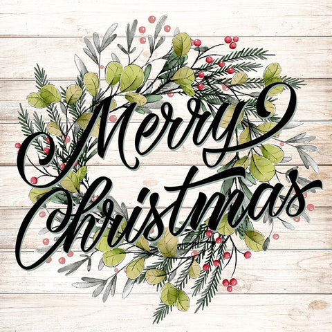 Merry Christmas Wreath White Modern Wood Framed Art Print by Allen, Kimberly