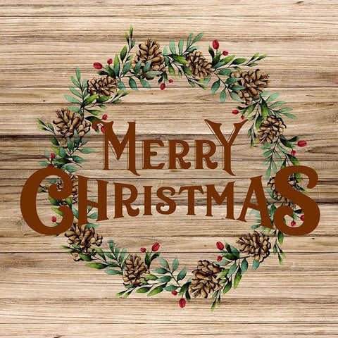 Merry Christmas Wreath Black Modern Wood Framed Art Print with Double Matting by Allen, Kimberly