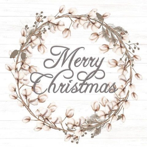 Merry Christmas Cotton Wreath White Modern Wood Framed Art Print by Allen, Kimberly