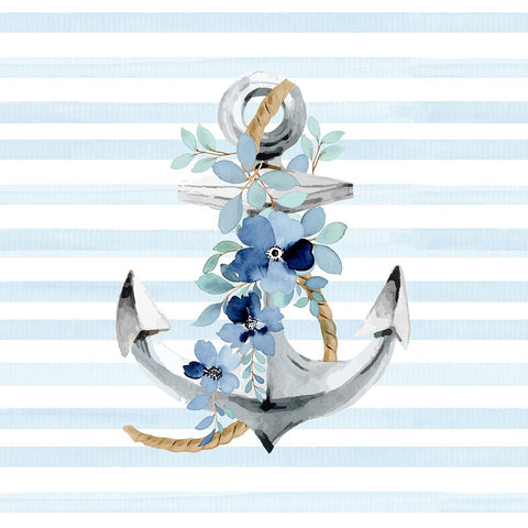 Floral Anchor White Modern Wood Framed Art Print with Double Matting by Allen, Kimberly