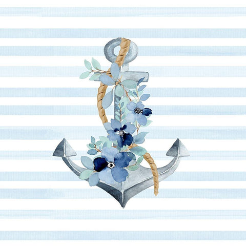 Floral Anchor 2 Black Modern Wood Framed Art Print with Double Matting by Allen, Kimberly