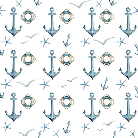 Anchor Home Pattern White Modern Wood Framed Art Print with Double Matting by Allen, Kimberly