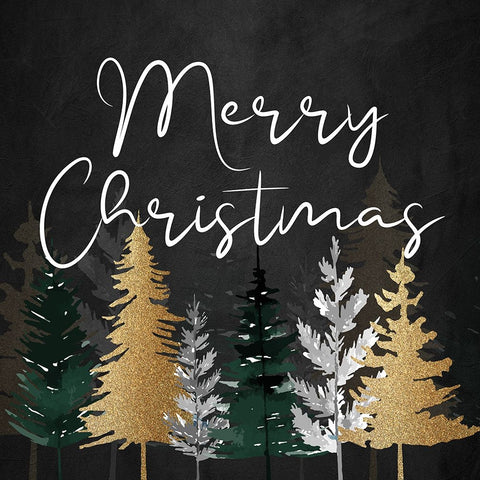 Merry Christmas Pines Black Ornate Wood Framed Art Print with Double Matting by Allen, Kimberly