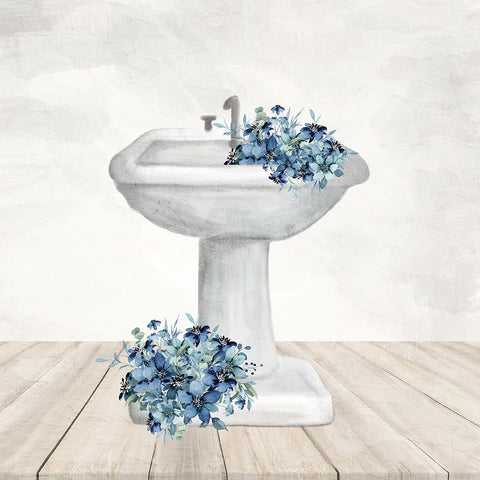 Blue Bath 3 White Modern Wood Framed Art Print with Double Matting by Allen, Kimberly