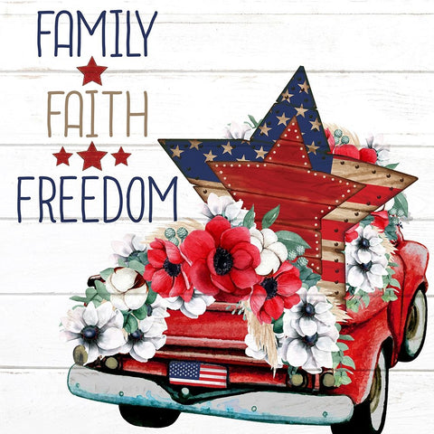 Family Faith Freedom White Modern Wood Framed Art Print with Double Matting by Allen, Kimberly