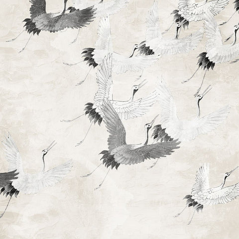 Cranes In Flight White Modern Wood Framed Art Print with Double Matting by Allen, Kimberly