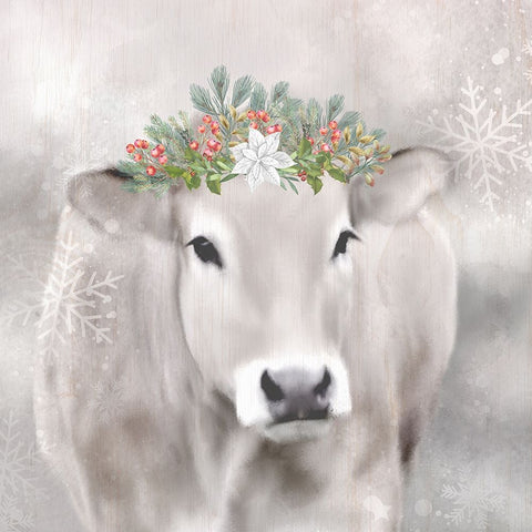 Christmas Moo Black Ornate Wood Framed Art Print with Double Matting by Allen, Kimberly