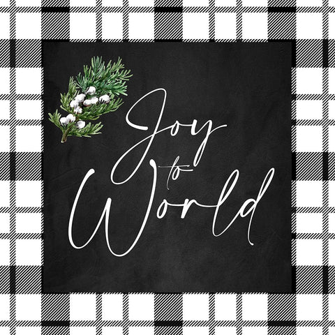 Joy To The World Plaid Black Modern Wood Framed Art Print by Allen, Kimberly
