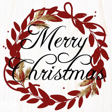 Merry Christmas Wreath Reds Black Modern Wood Framed Art Print by Allen, Kimberly