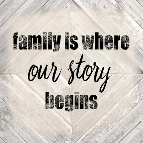 Family Is Where Our Story White Modern Wood Framed Art Print with Double Matting by Allen, Kimberly